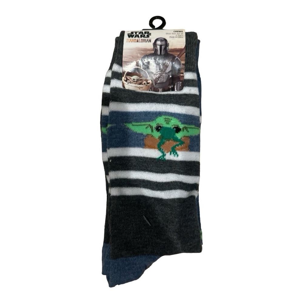 Star Wars Mandalorian Baby Yoda Crew Socks‎ 2 Pairs Show Size 6-12